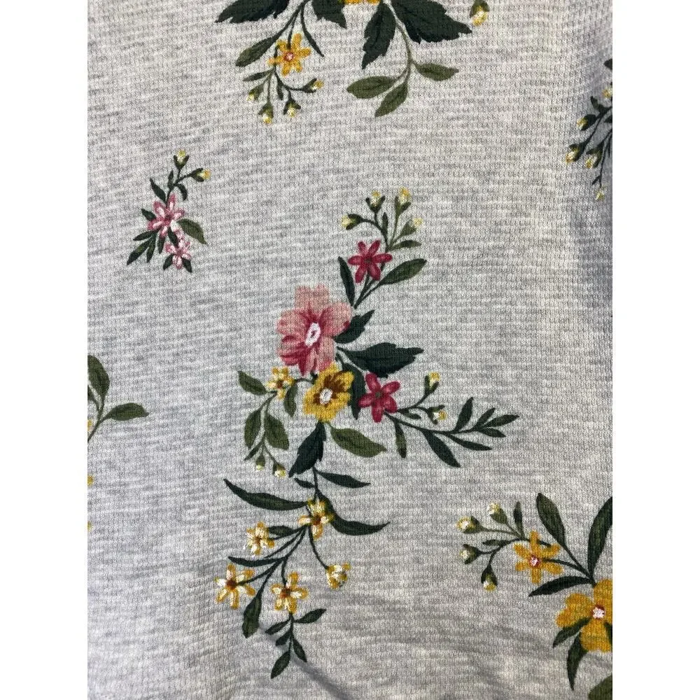 Gap Toddler Girls Gray Flowered Print Long Sleeve Henley Size 3T NWOT